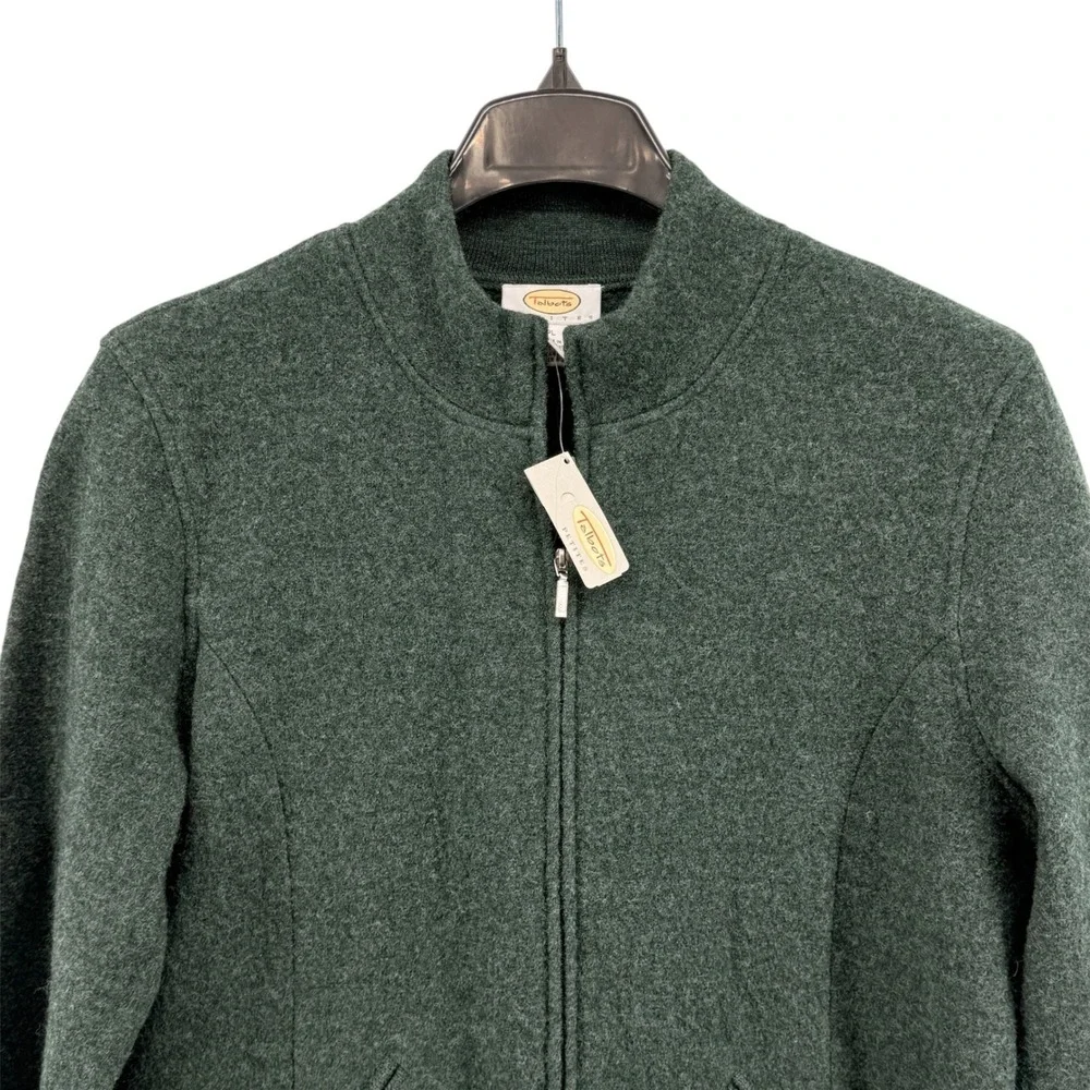 NEW Talbots FullZip Sweater Women Petite Large Cardigan Green 100% Wool MockNeck - Picture 9 of 10